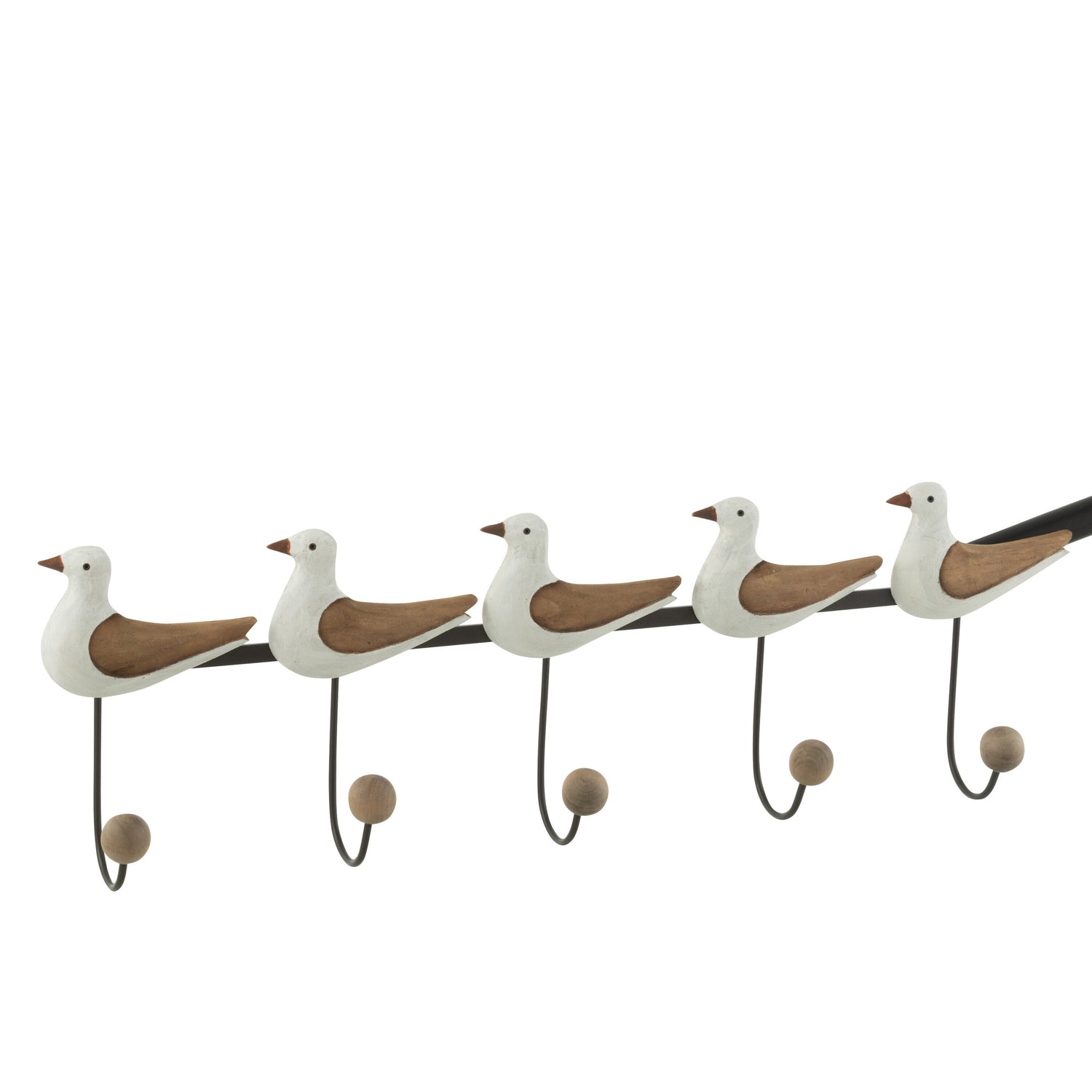 J-line - Kapstok 5 Haken Paulownia Hout|metaal Naturel|wit - 68x8x20cm