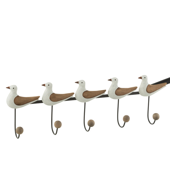 J-line - Kapstok 5 Haken Paulownia Hout|metaal Naturel|wit - 68x8x20cm