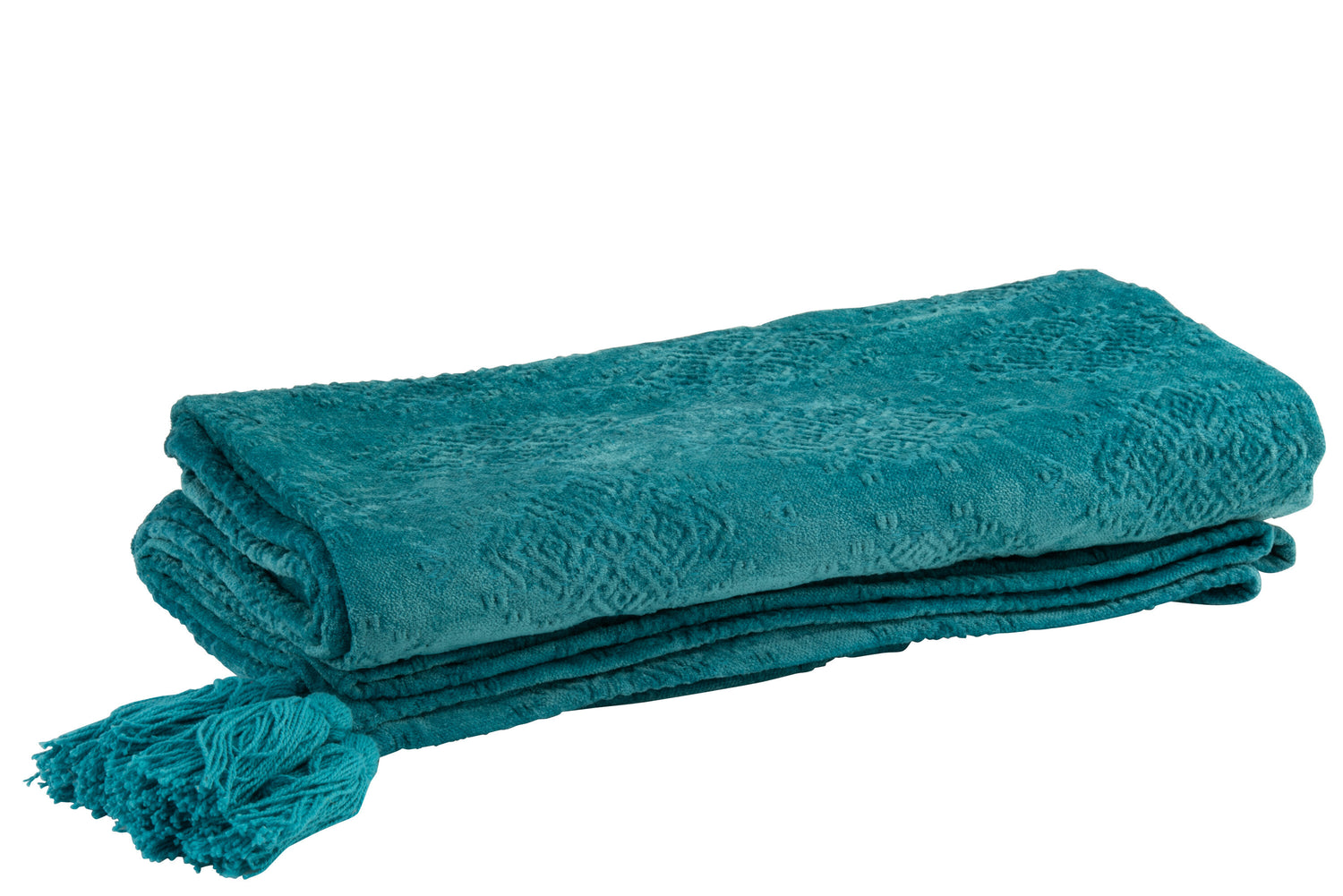 J-line - Plaid Fayola Katoen Turquoise - 181x128x1cm