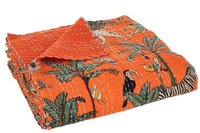 J-line - Plaid Mat Exotisch Dieren|planten Oranje Large - 270x220cm