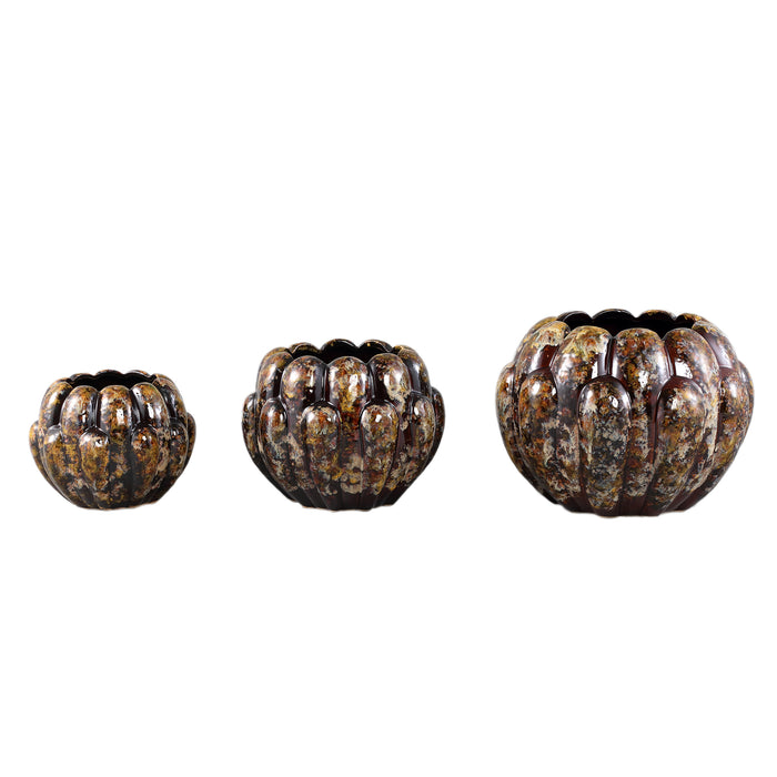 PTMD Divinder Bronze Ceramic Ribbed Pot Round L