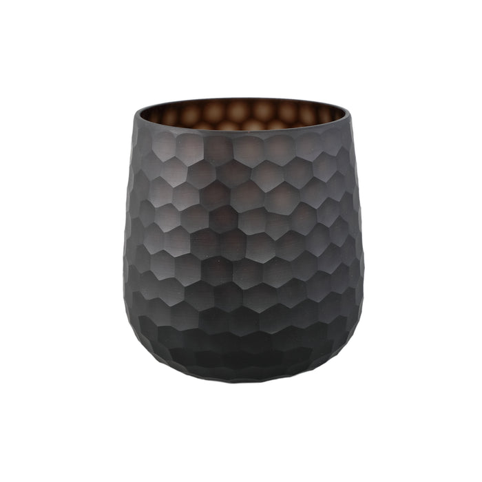 PTMD Eboney Brown Round Glass Vase Circle Pattern Low