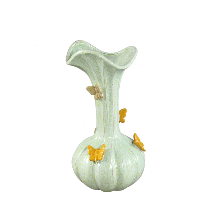 PTMD Tamarae Green Ceramic Flowy Vase W Butterfly L