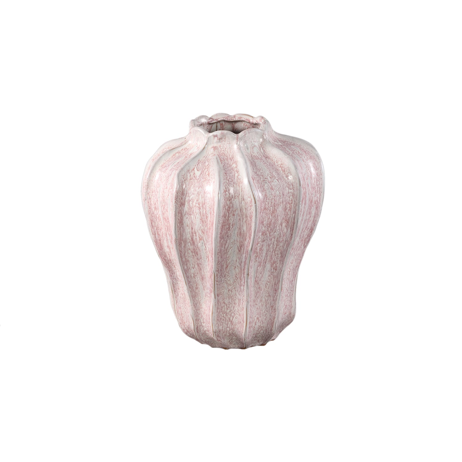 PTMD Hamish Pink Ceramic Round Wavy Shaped Vase M