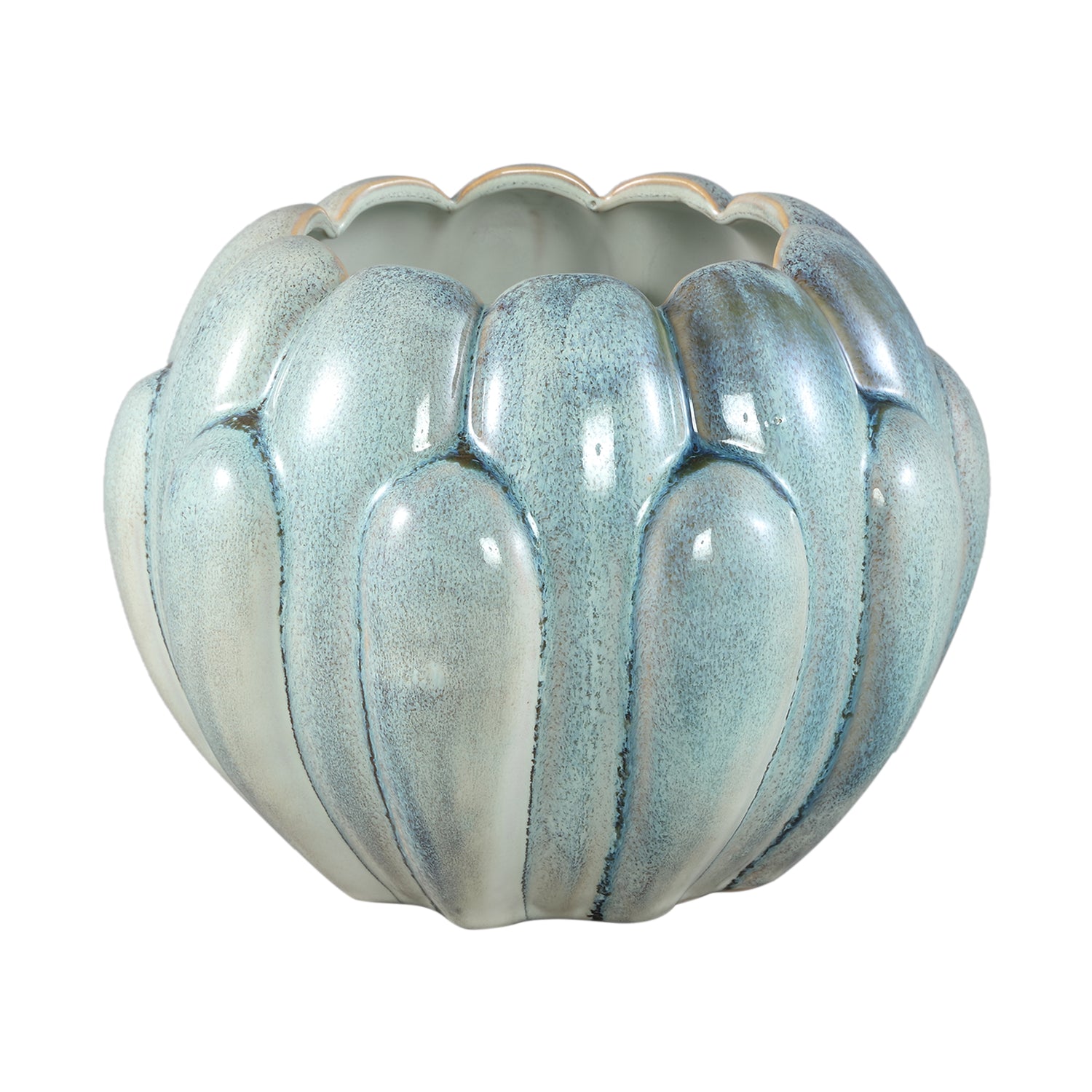 PTMD Divinder Petrol Ceramic Ribbed Pot Round L