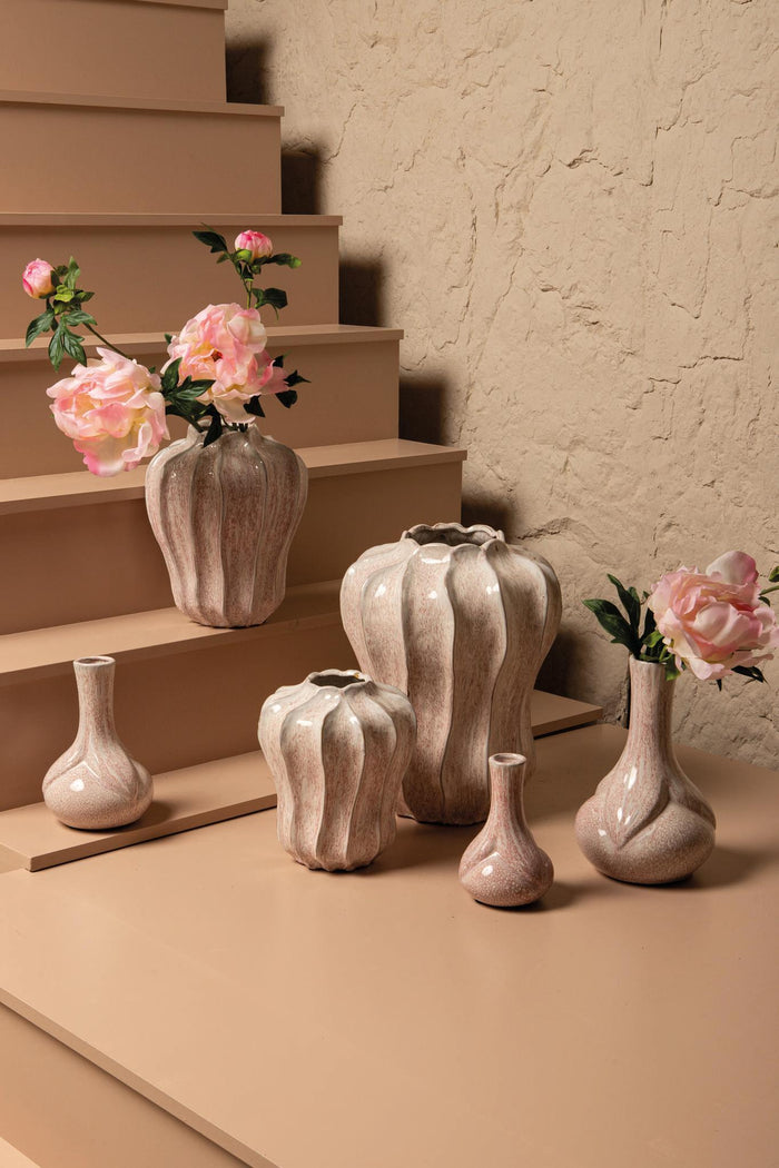 PTMD Hamish Pink Ceramic Round Wavy Shaped Vase M