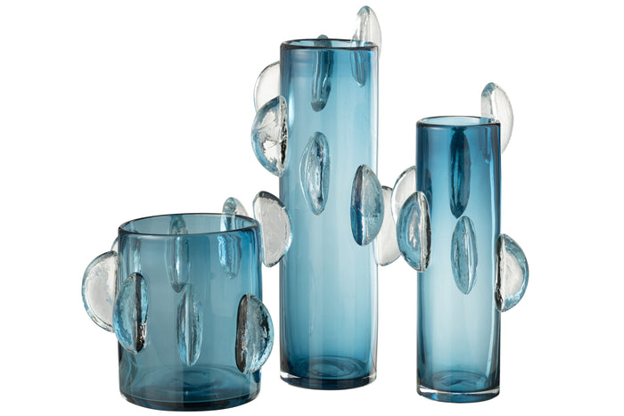 J-Line vaas Steggy - glas - blauw - large - 46 cm hoog