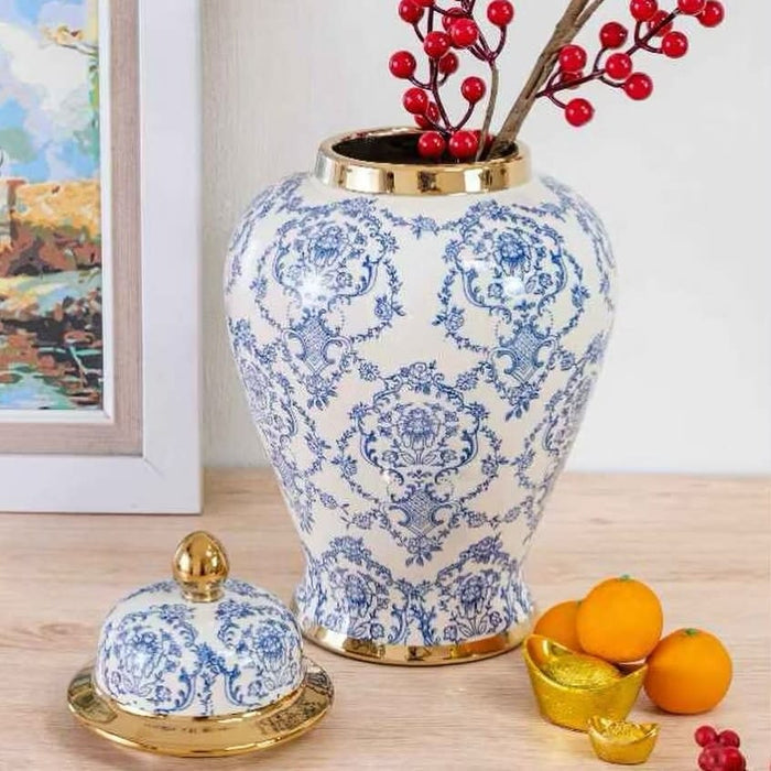 Fine Asianliving Chinese Gemberpot Blauw Wit Goud