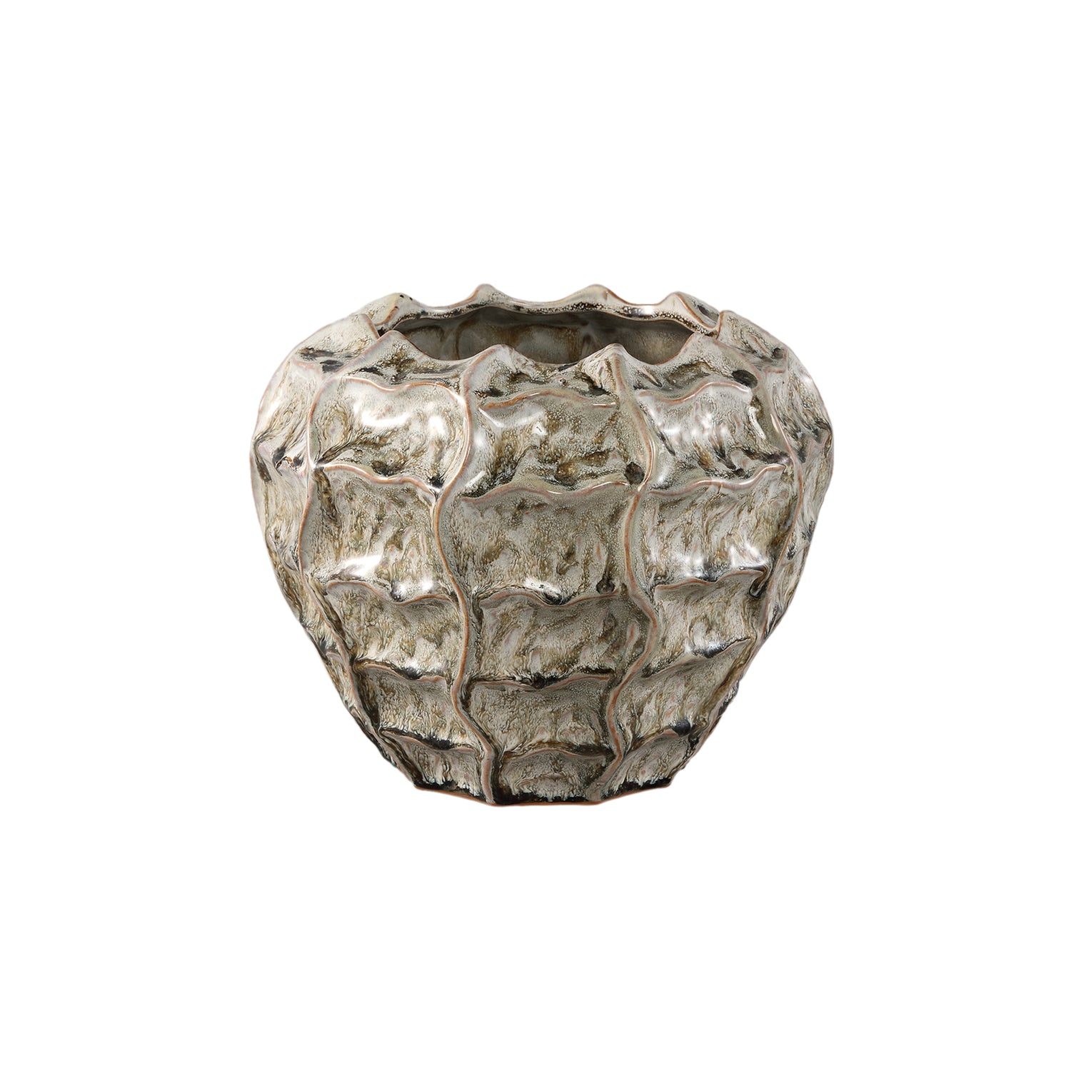 PTMD Cedric Cream Ceramic Round Wavy Pot Mixed Colors M