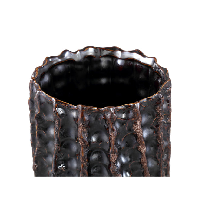 PTMD Vikton Brown Round Ceramic Pot Rough Pattern XL