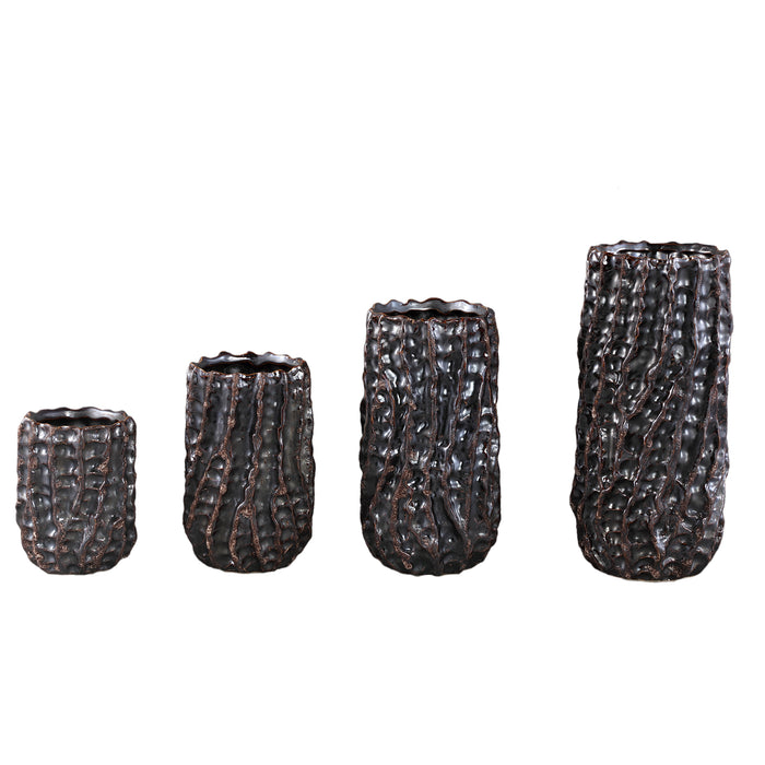 PTMD Vikton Brown Round Ceramic Pot Rough Pattern XL