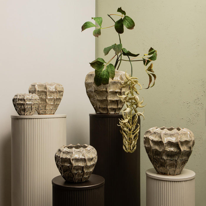 PTMD Cedric Cream Ceramic Round Wavy Pot Mixed Colors M