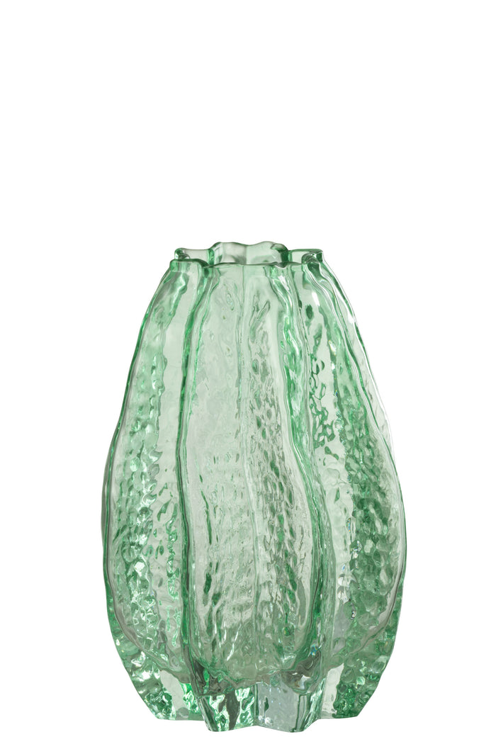 J-Line vaas Ribbels - glas - aqua - small - 20 cm hoog