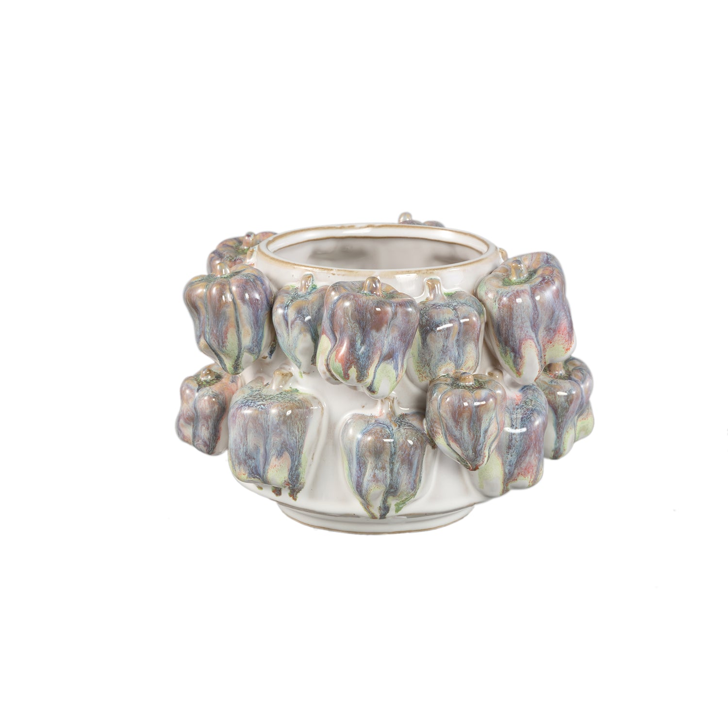 PTMD Bauer Blue Ceramic Round Bell Pepper Pot Small