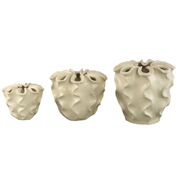 PTMD Rudie Cream Matt Ceramic Pot With Wavy Print S