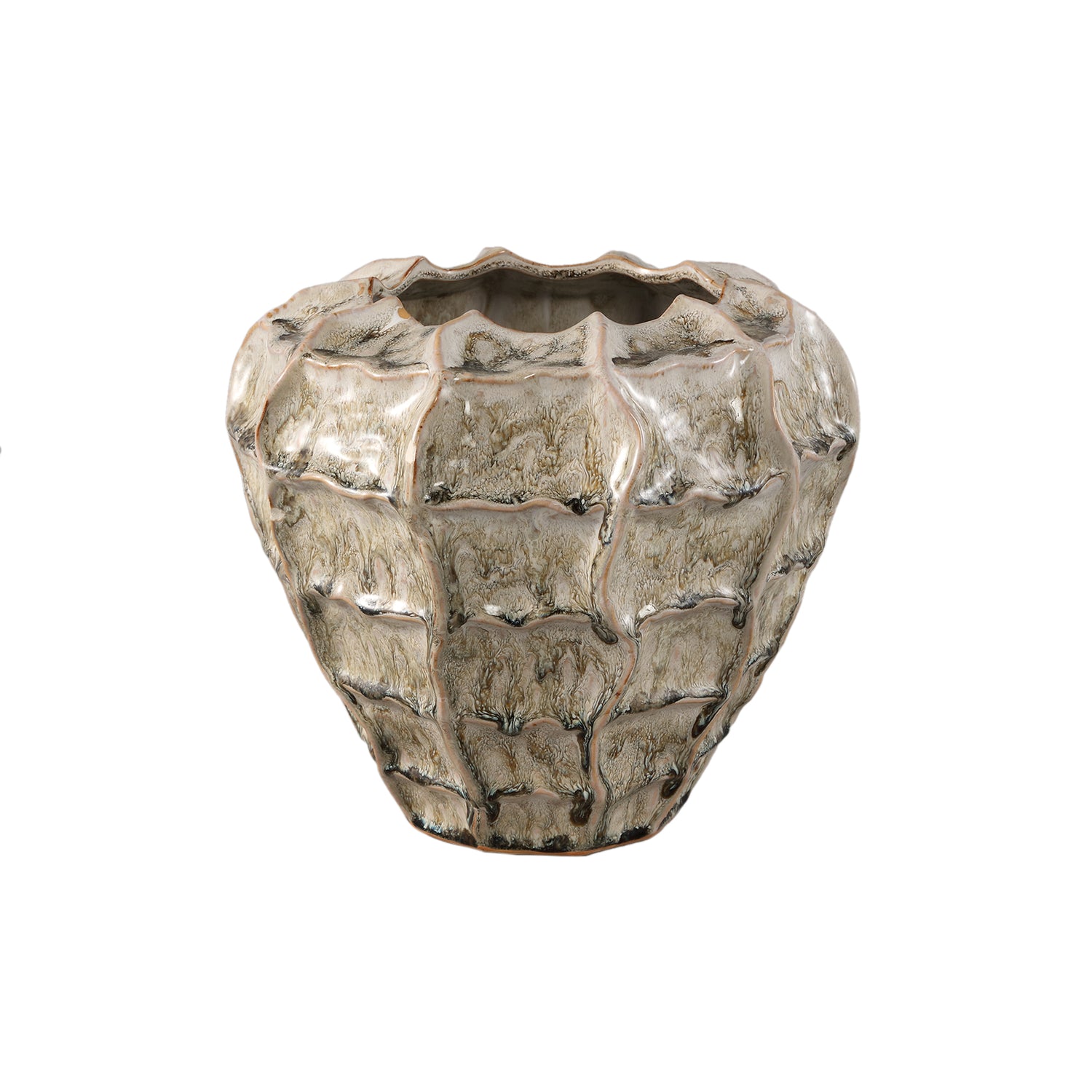 PTMD Cedric Cream Ceramic Round Wavy Pot Mixed Colors L