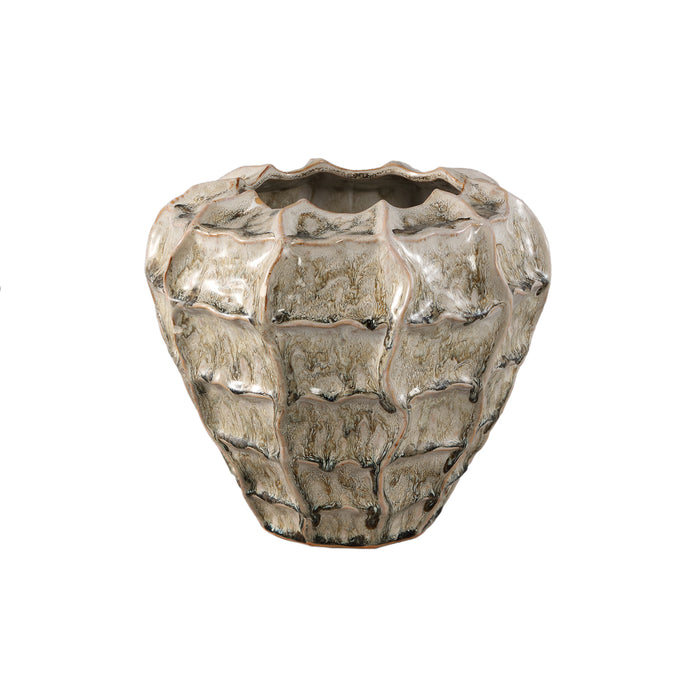 PTMD Cedric Cream Ceramic Round Wavy Pot Mixed Colors L