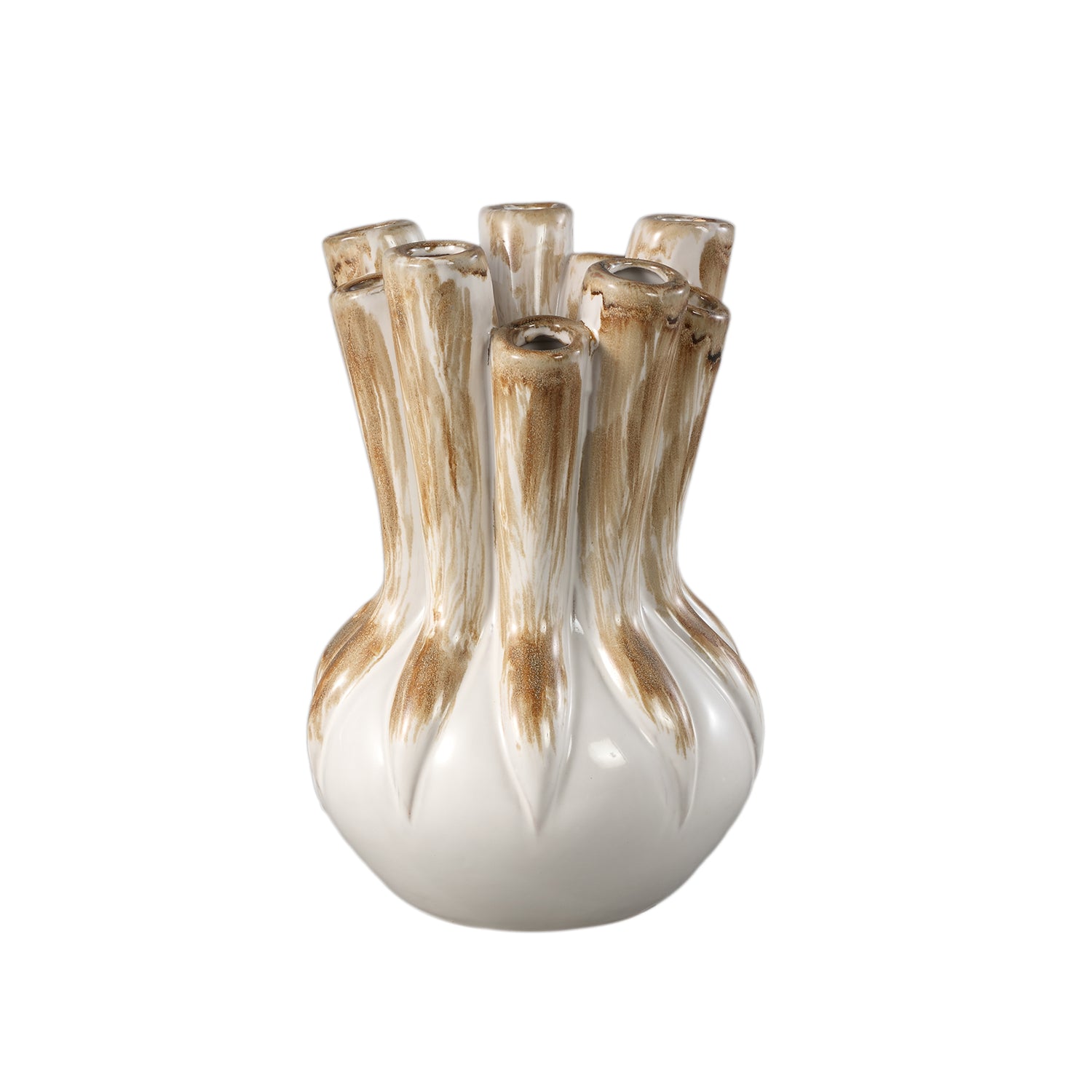 PTMD Manali Cream Ceramic Round Vase Colored Tubes L