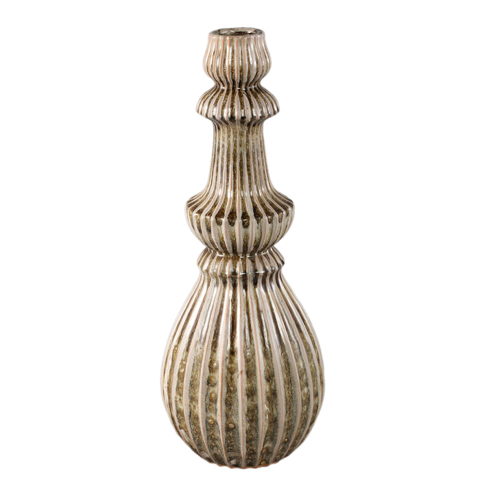 PTMD Myrtle Cream Ceramic Round Ribbed Vase L