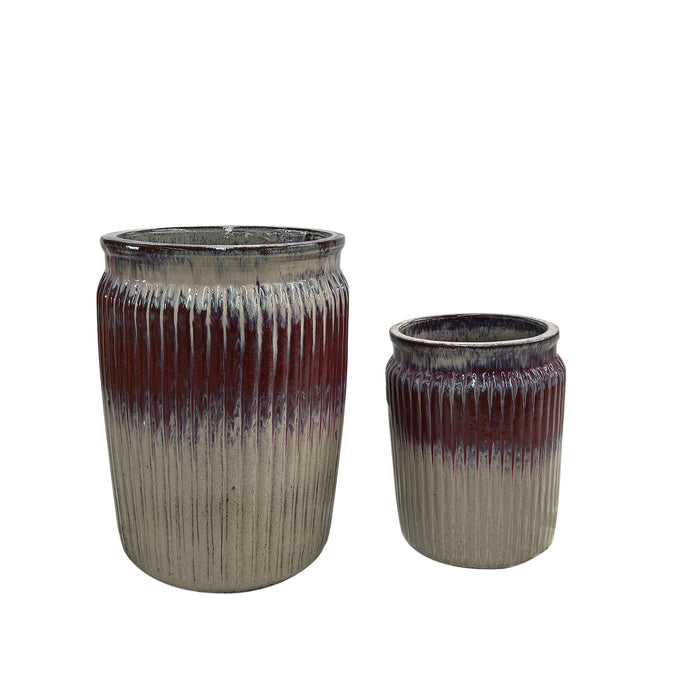 PTMD Alicen Pink Ceramic Ribbed Round Pot Set Of 2