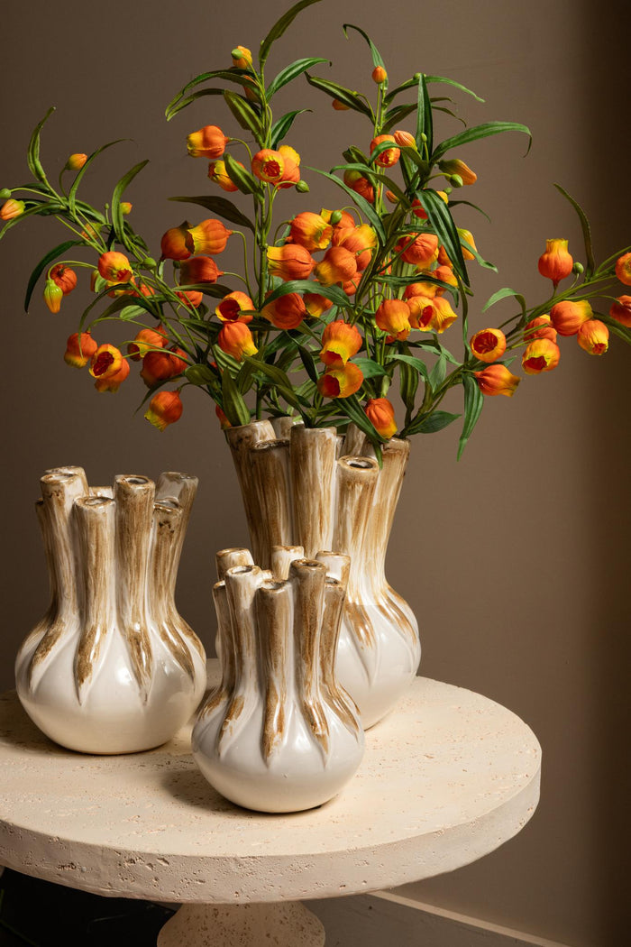 PTMD Manali Cream Ceramic Round Vase Colored Tubes M