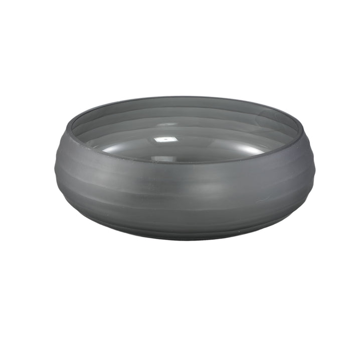 PTMD Nadah Grey Bowl Shaped Ribbed Glass Vase