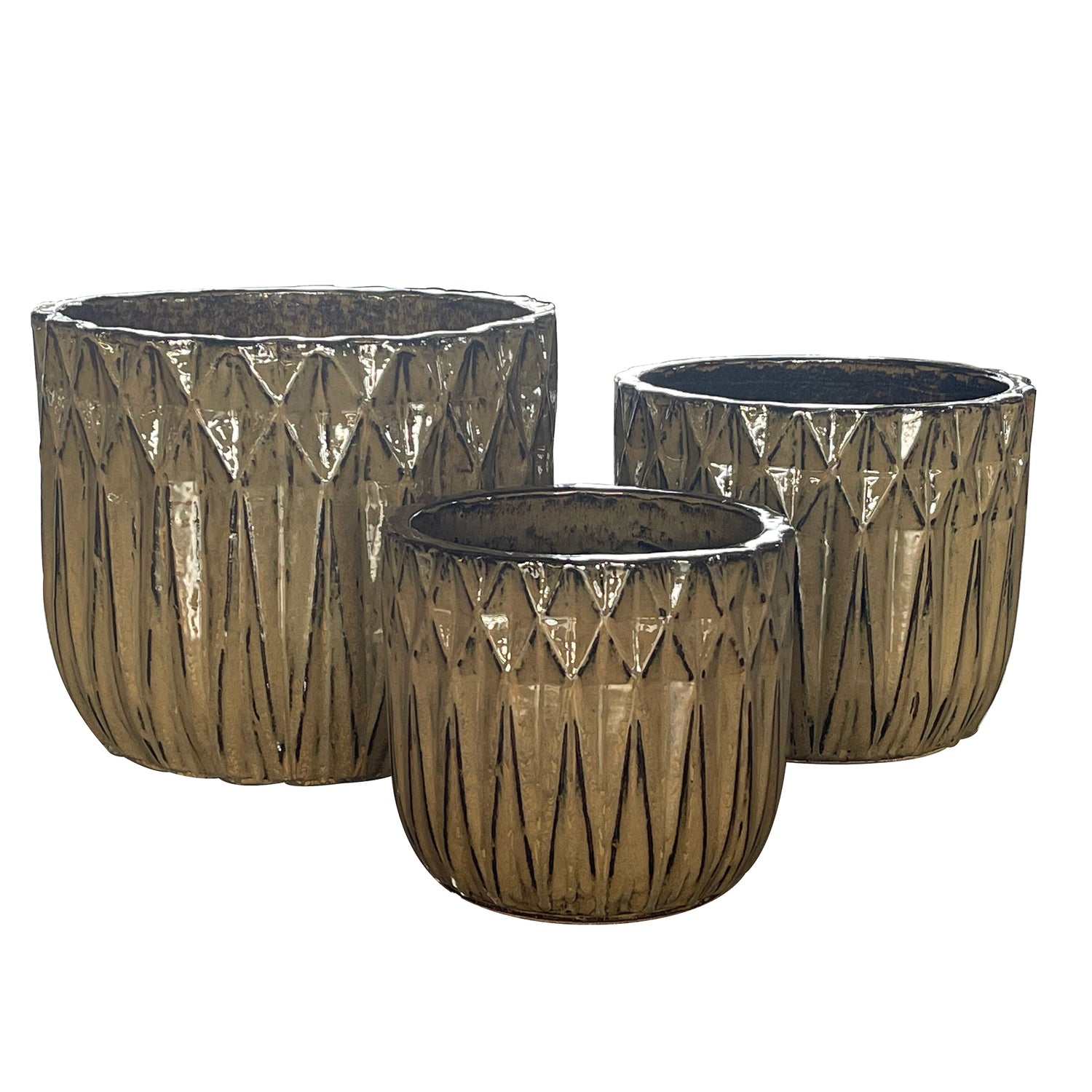 PTMD Kiraz Taupe Glazed Ceramic Pot Diamond Pattern SV3