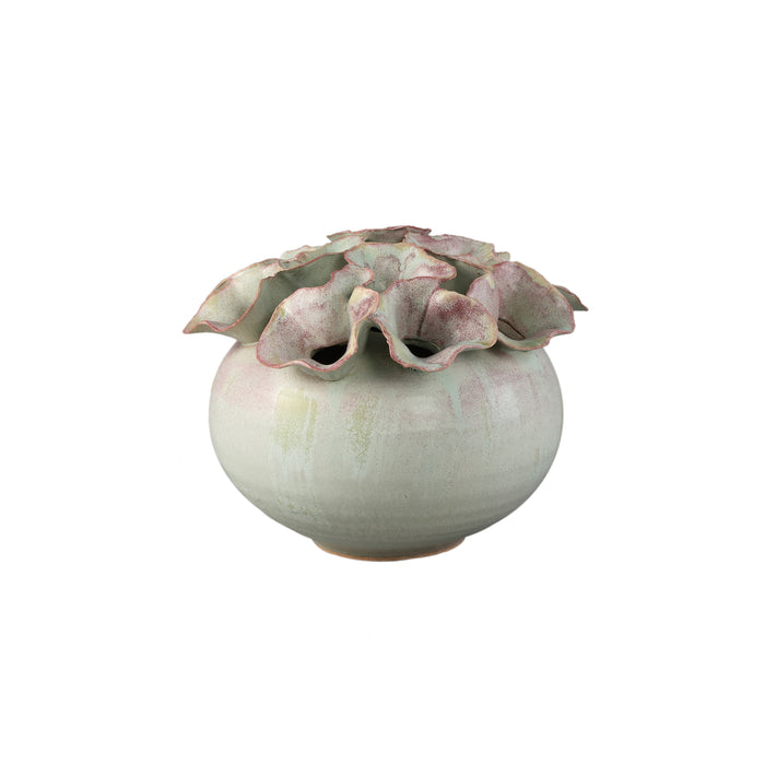 PTMD Jullia Green Ceramic Vase Flower Shaped Holes M