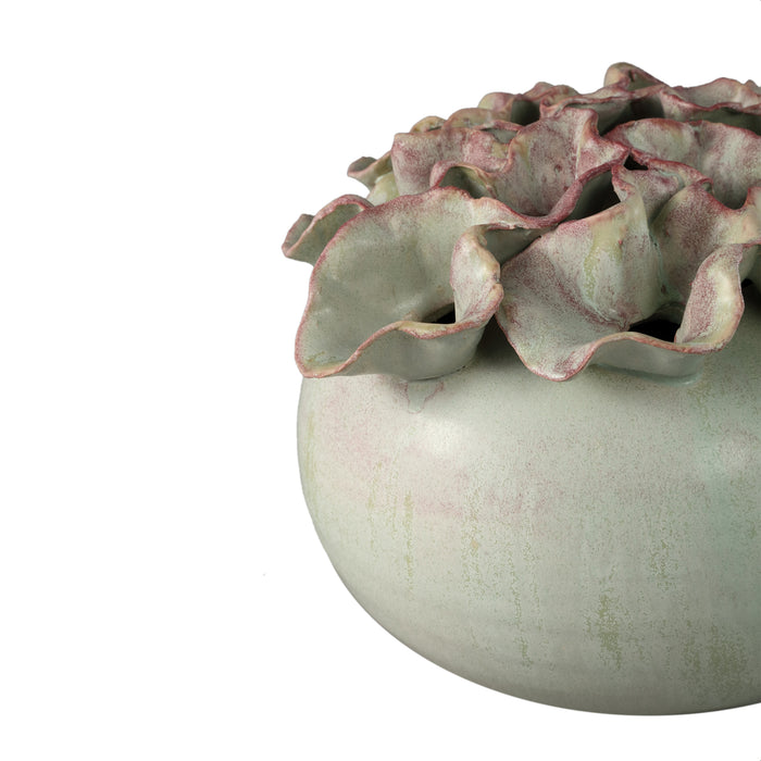 PTMD Jullia Green Ceramic Vase Flower Shaped Holes L