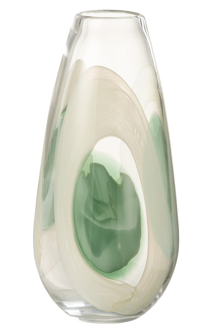 J-Line vaas Livy - glas - groen|wit|transparant - large - 37 cm hoog