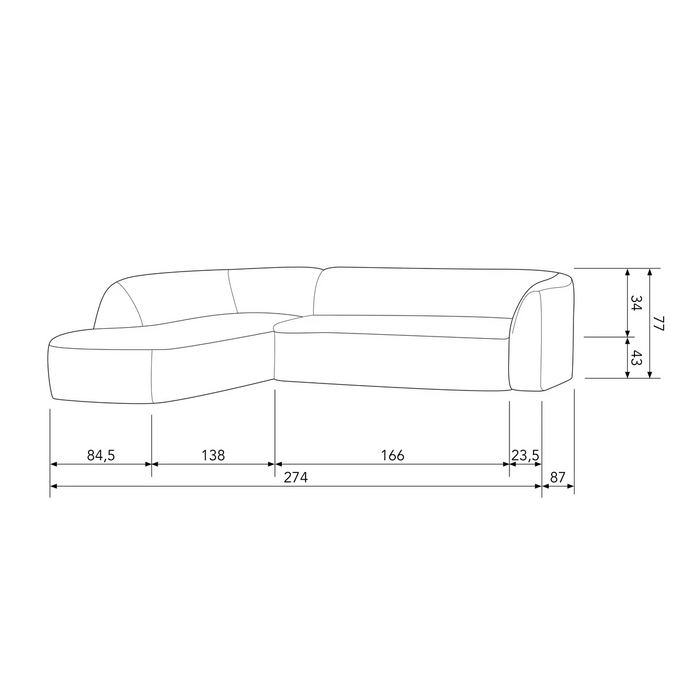 WOOOD Sloping Hoekbank Rechts - Velvet - Bonsai