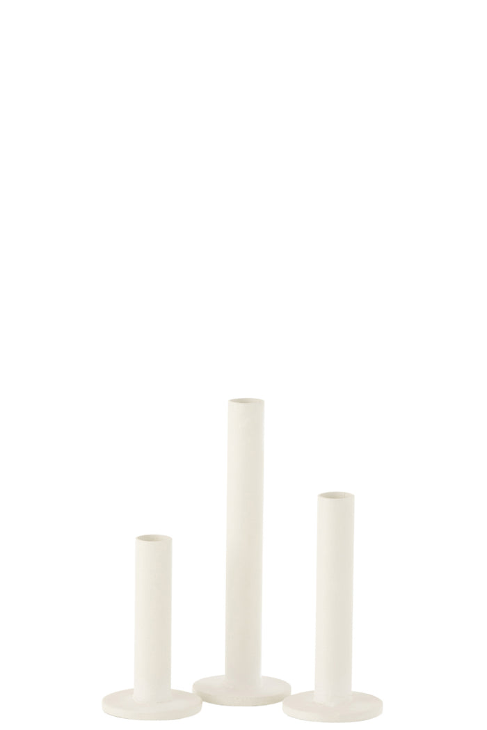 J-line - Set Van 3 Kandelaars Laag Modern Metaal Mat Wit - 7x7x21cm