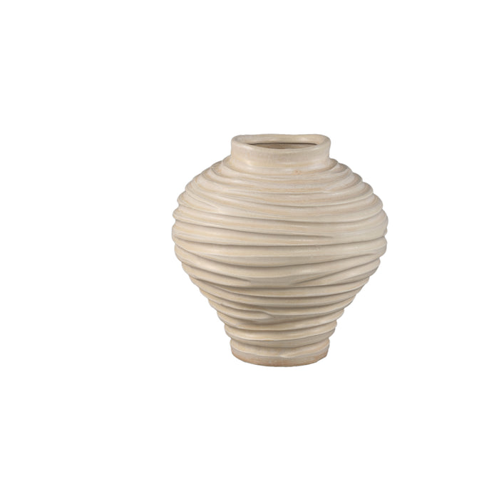 PTMD Mickie Beige Round Bulb Ceramic Vase Ribbed S