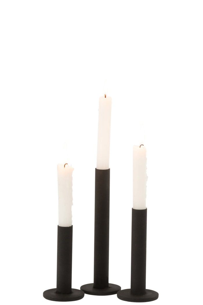 J-line - Set 3 Kandelaars Laag Modern Metaal Mat Zwart - 7x7x21.5cm