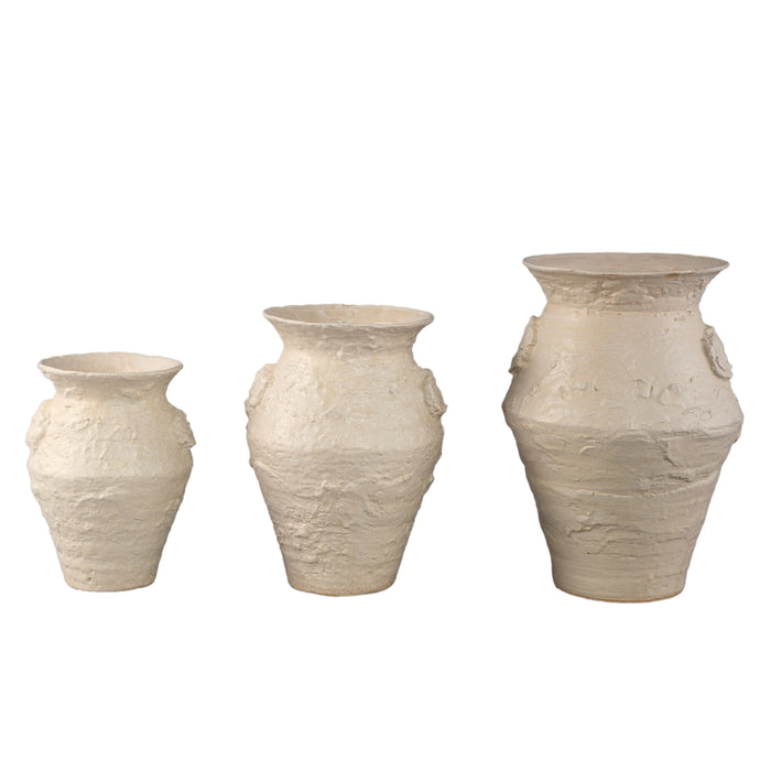 PTMD Leandra Beige Round Ceramic Jar Rough Structure M