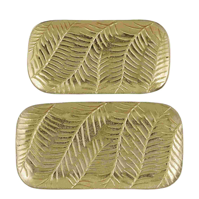 Mica Decorations Deco Object Blad - 43x22x2 cm - Aluminium - Goud - Set van 2