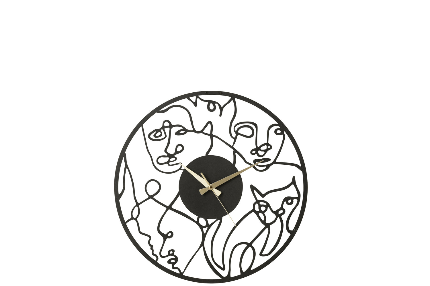 J-line - Klok Gezichten Metaal Zwart Small - 49x49x3cm