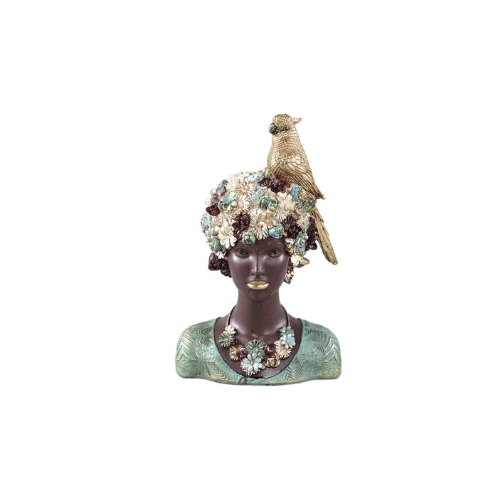 PTMD Kaliesa Green Poly Lady Statue Bird And Flowers