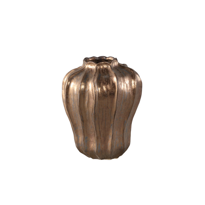 PTMD Hamish Bronze Ceramic Round Wavy Shaped Vase M