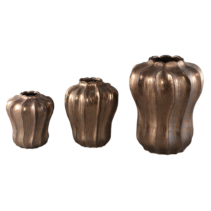 PTMD Hamish Bronze Ceramic Round Wavy Shaped Vase M