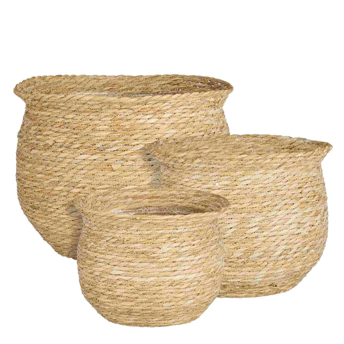 Mica Decorations Mand Cembra - 30x30x39 cm - Zeegras - Licht Bruin - Set van 3