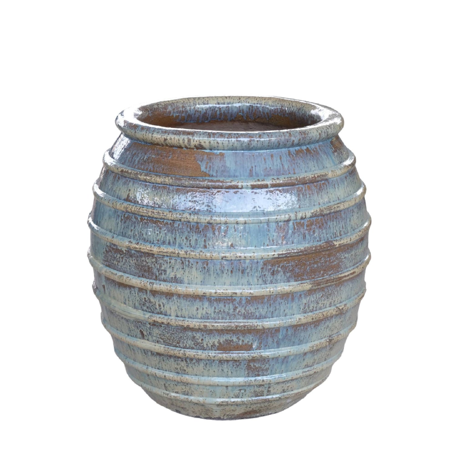 PTMD Maeghan Cream Round Ceramic Pot Lines Rough Finish