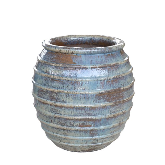 PTMD Maeghan Cream Round Ceramic Pot Lines Rough Finish