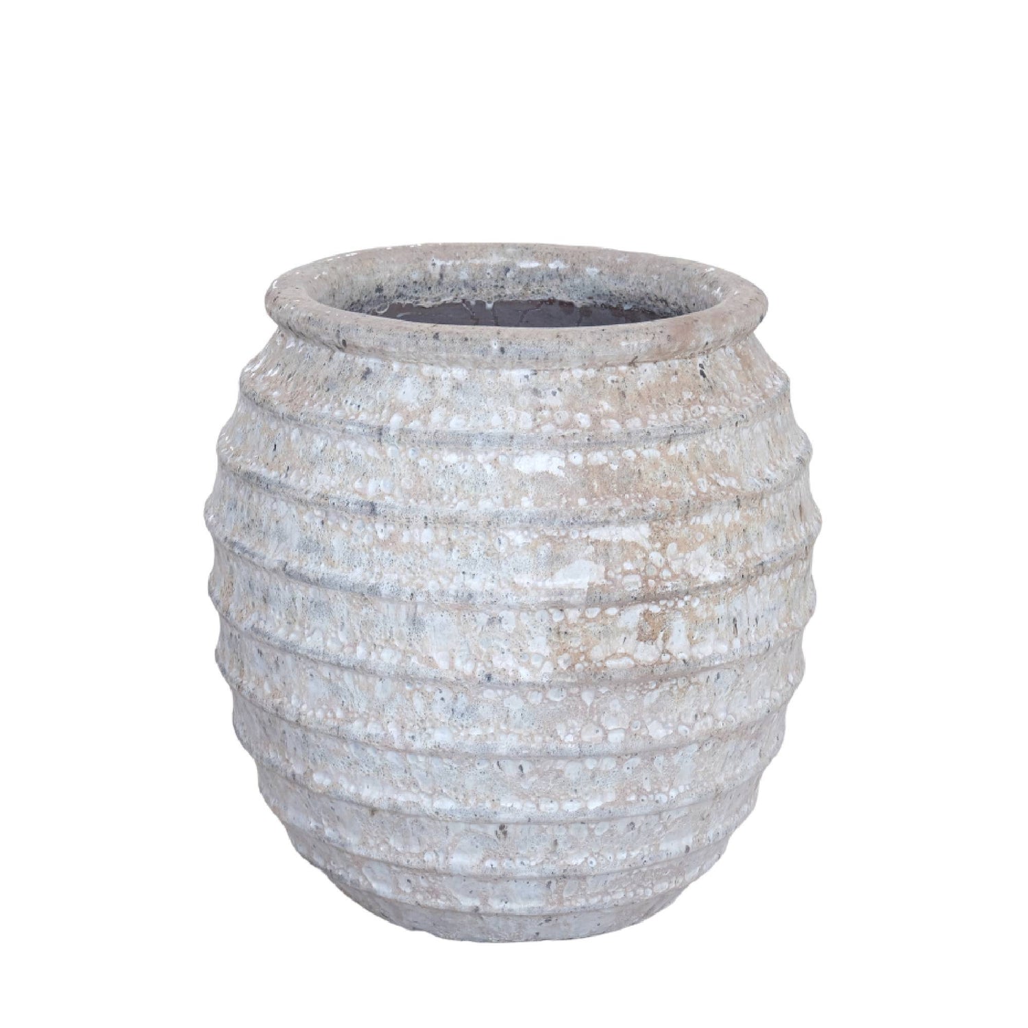 PTMD Maeghan White Round Ceramic Pot Lines Rough Finish