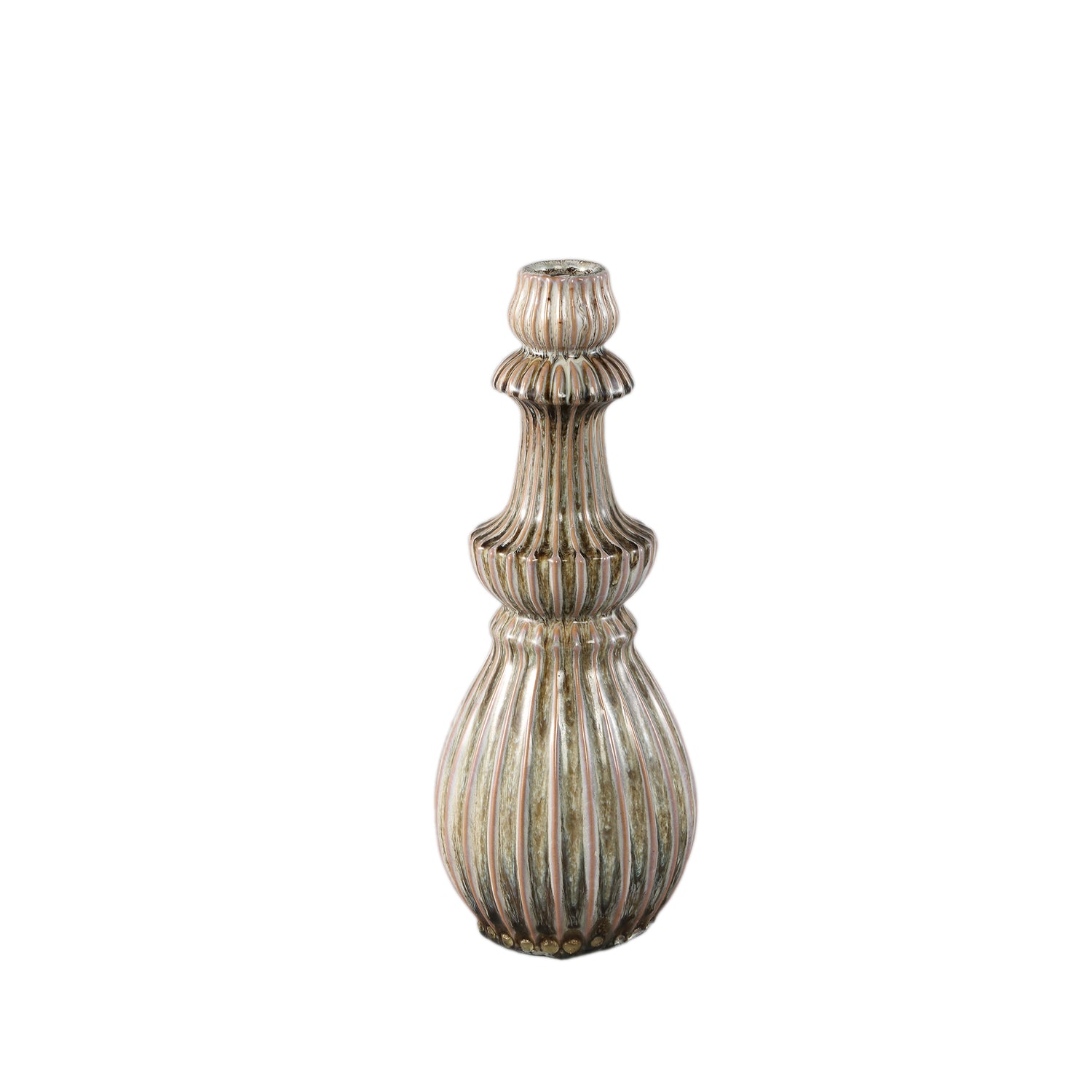 PTMD Myrtle Cream Ceramic Round Ribbed Vase S