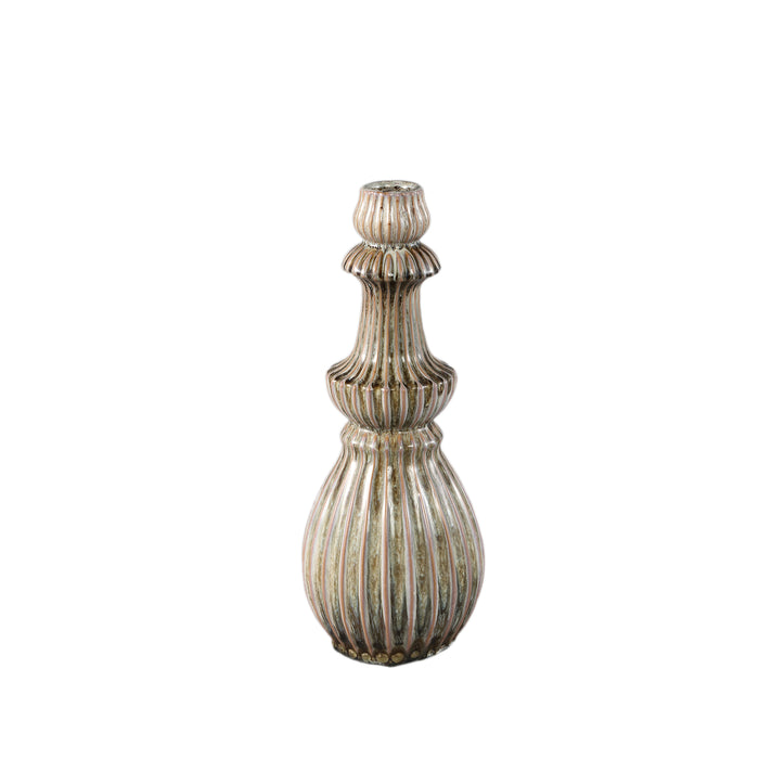 PTMD Myrtle Cream Ceramic Round Ribbed Vase S