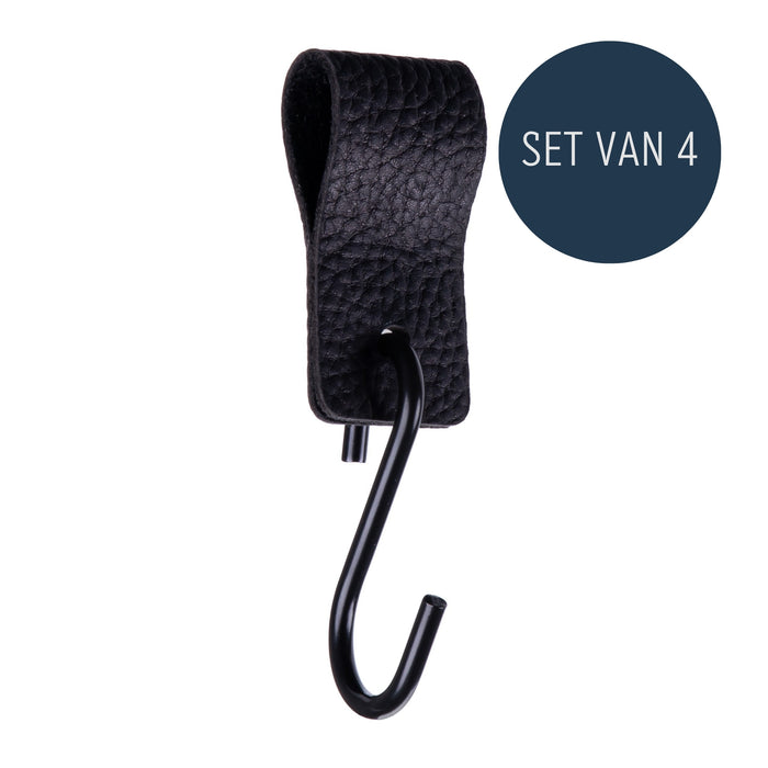 QUVIO S haak met leren bandje - Zwart - set van 4