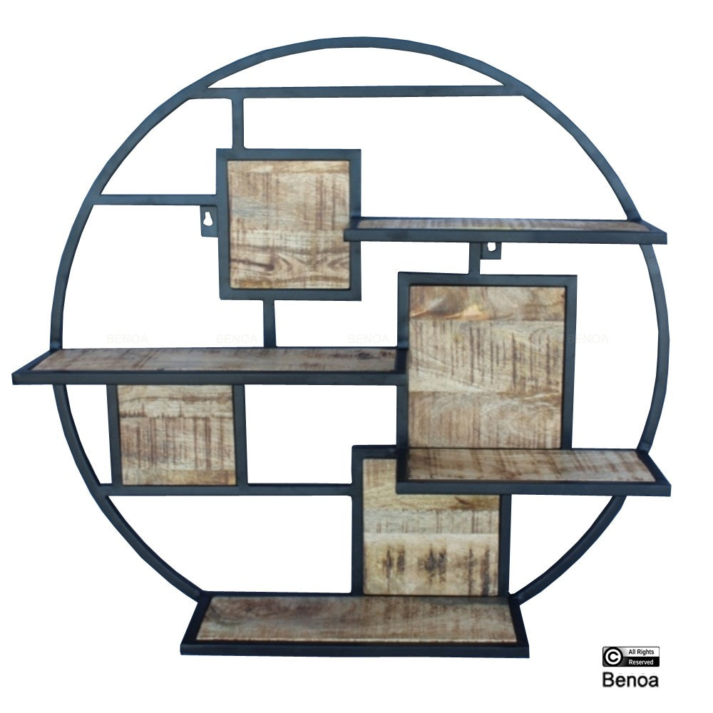 Benoa Cameron Iron & Wooden Round Wall Rack 100