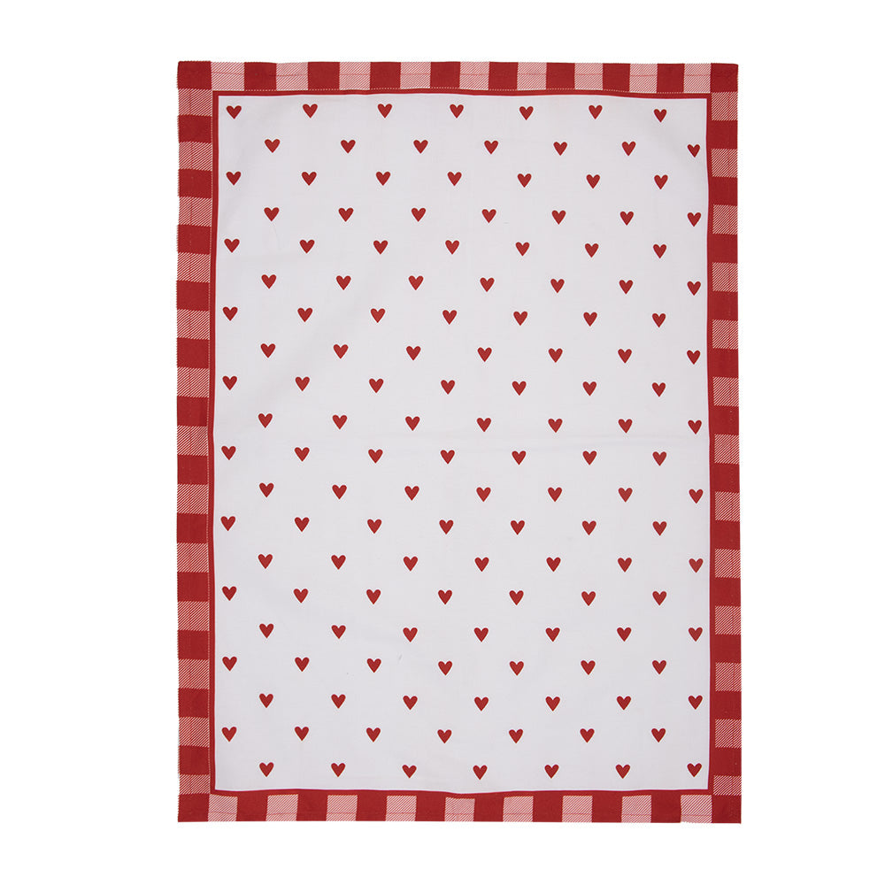 Clayre & Eef Theedoek 50x70 cm Wit Rood Katoen Rechthoek Hartjes