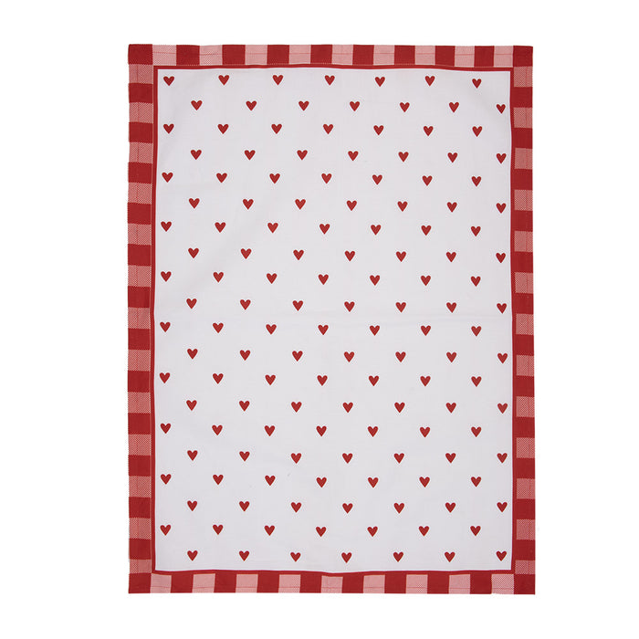 Clayre & Eef Theedoek 50x70 cm Wit Rood Katoen Rechthoek Hartjes